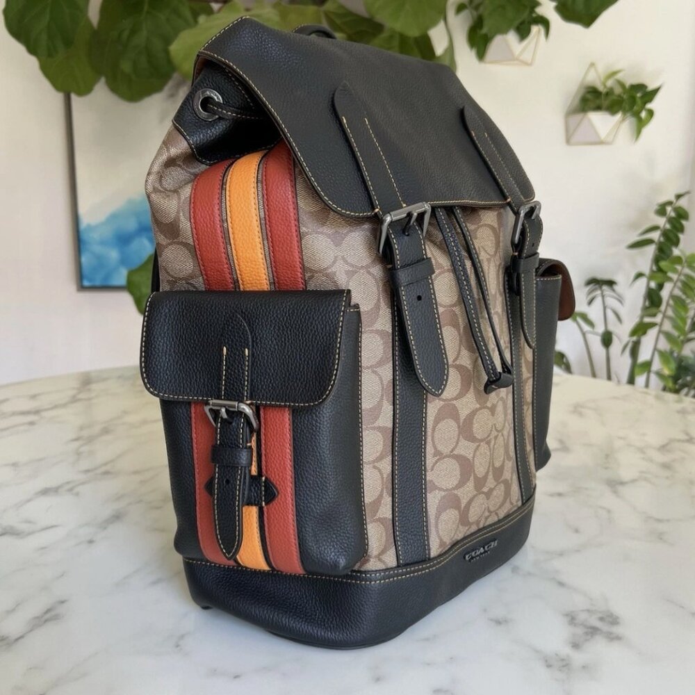 New*Coach Hudson Backpack - Signature Canvas/ Varsity Stripe